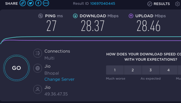 Speed test in Airtel by Ookla