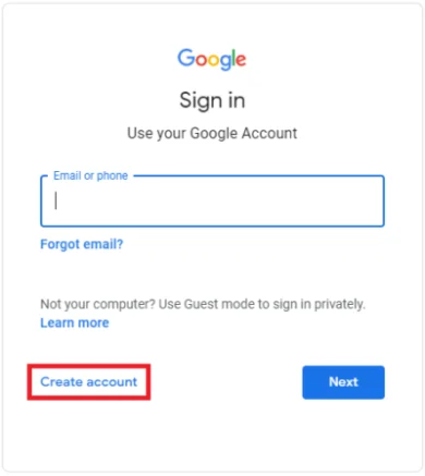 Create a Google Account: Sign-in