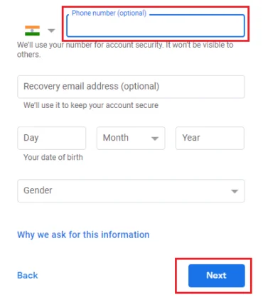 Create a Google Account: Verify