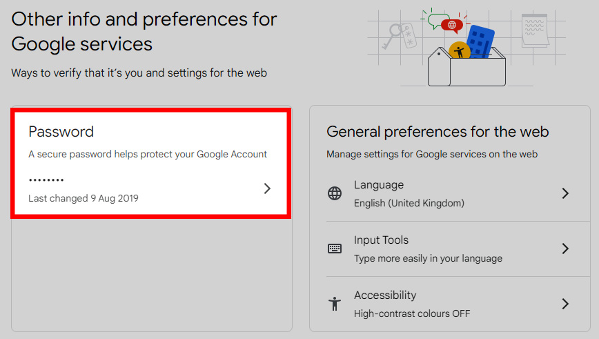 Password info section on Google Account Manager