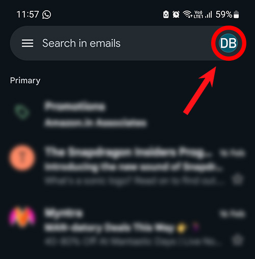 Profile picture tab on Gmail to change password settings