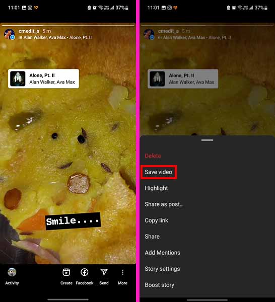 Instagram Story save option