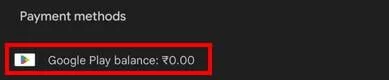 Google Play Store showing zero Play balance