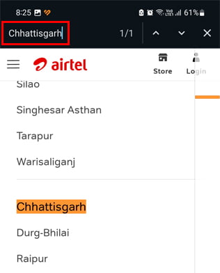 Finding 5G city coverage in Airtel list