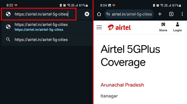 Searching Airtel 5g cities site