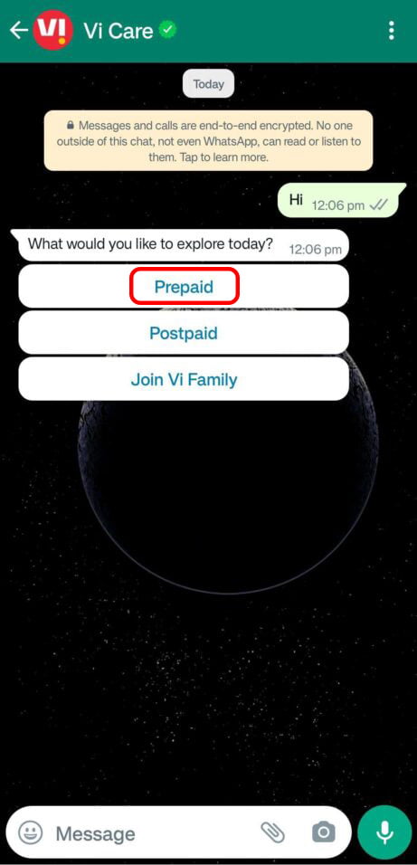 Check Vi balance using WhatsApp